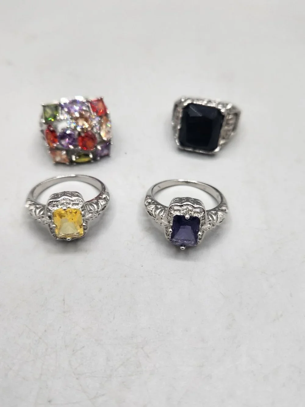 Lot of 4 Costume Jewelry Rings Rhinestones Fashion Bling Statement Adjustable